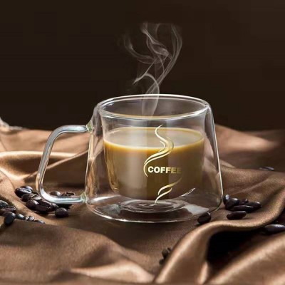 2018 hot sale mouth blown 200ml double wall glass coffee