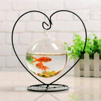 hot sale different style clear mini glass fish bowl with metal stand