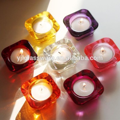 wholesale square shape colored glass tealight candle holder