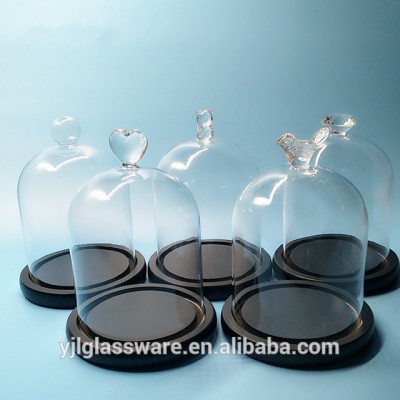 hot selling wholesale price fancy design flower glass dome with black wooden base