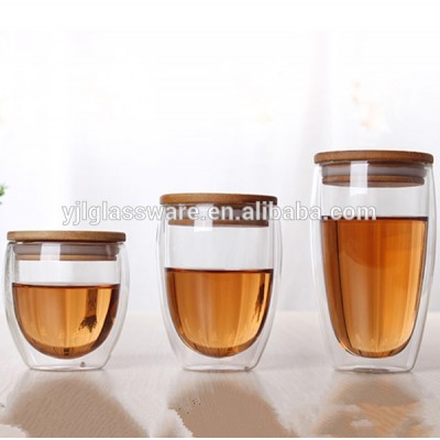 2018 hot sale hand blown different sizes double wall drinking glass for coffee