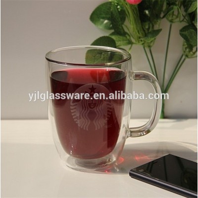 wholesale factory price 350ml and 475ml double wall glass mug with customized logo