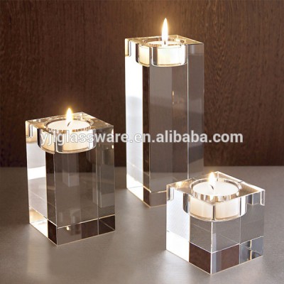 Hot selling wholesale price different sizes square shape crystal candle holder centerpieces