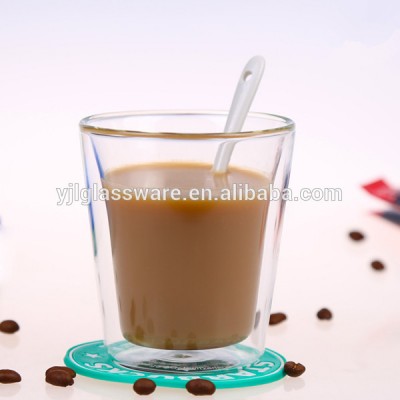 mouth blown fancy design wholesale price 200ml double wall glass cup